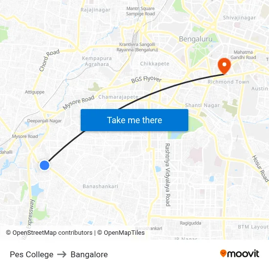 Pes College to Bangalore map