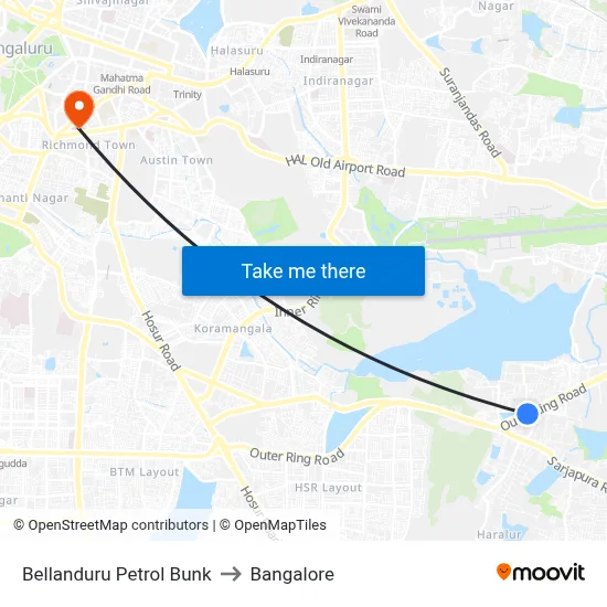 Bellanduru Petrol Bunk to Bangalore map