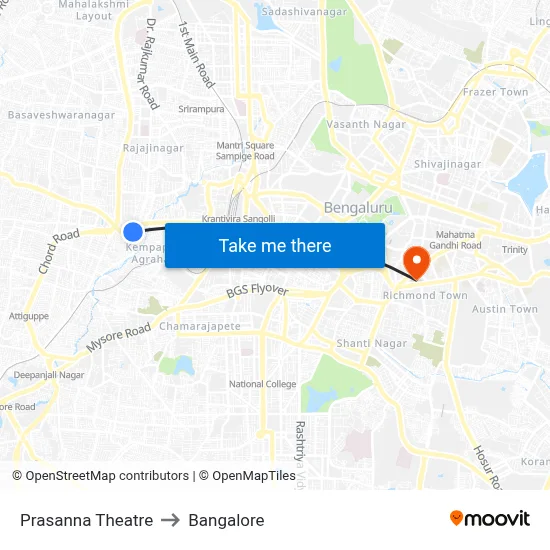 Prasanna Theatre to Bangalore map