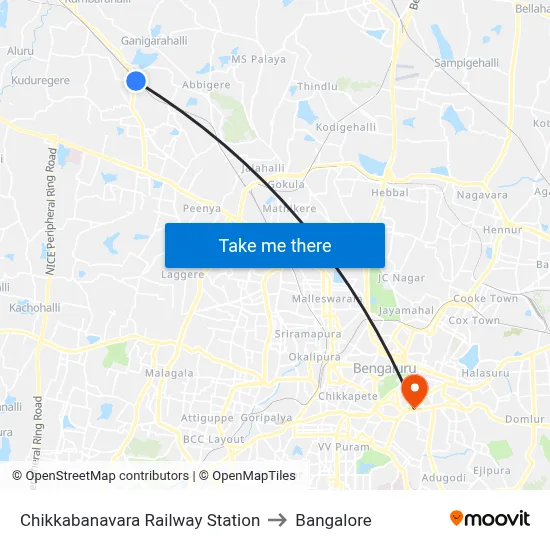 Chikkabanavara Railway Station to Bangalore map