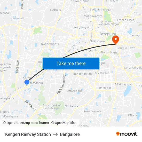 Kengeri Railway Station to Bangalore map