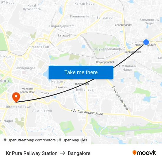 Kr Pura Railway Station to Bangalore map