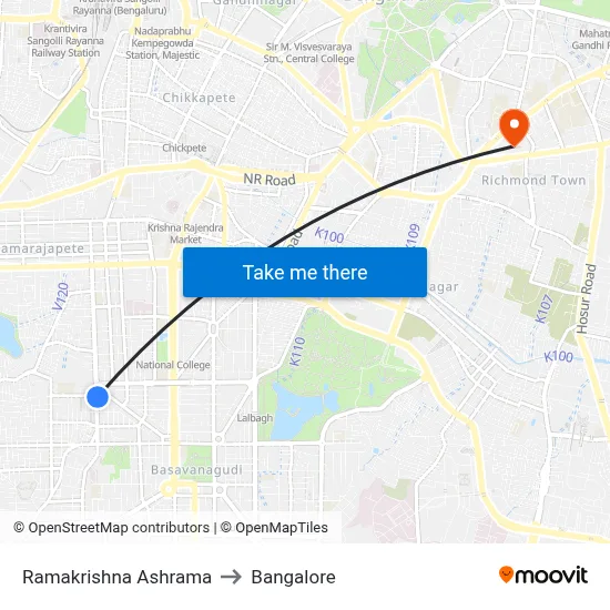 Ramakrishna Ashrama to Bangalore map