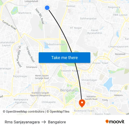 Rms Sanjayanagara to Bangalore map