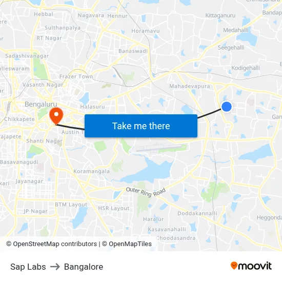 Sap Labs to Bangalore map