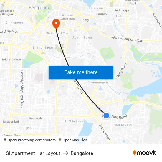 Si Apartment Hsr Layout to Bangalore map