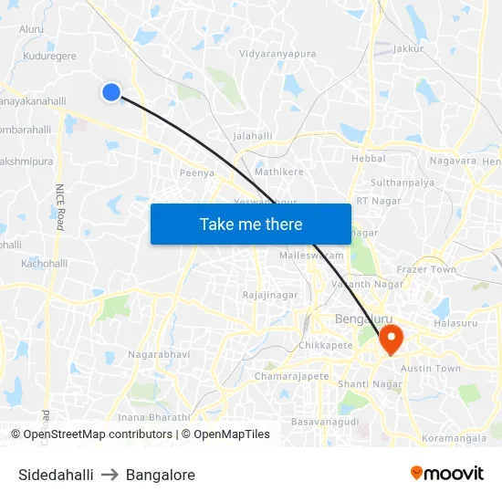 Sidedahalli to Bangalore map
