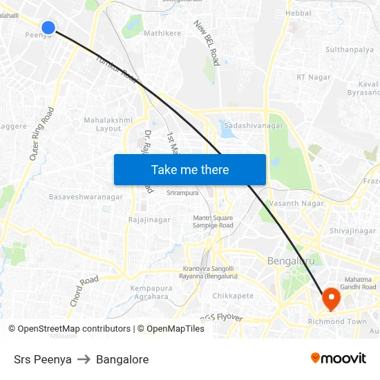Srs Peenya to Bangalore map