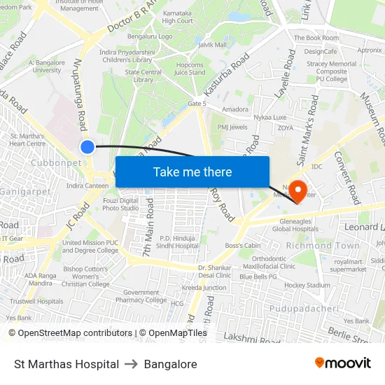 St Marthas Hospital to Bangalore map