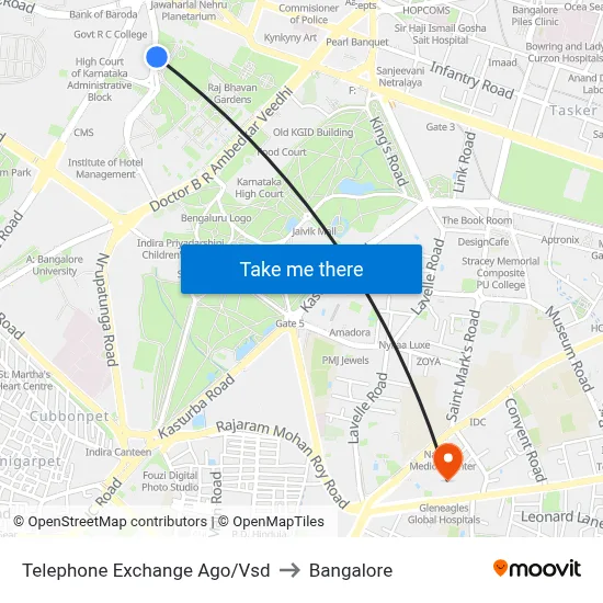Telephone Exchange Ago/Vsd to Bangalore map