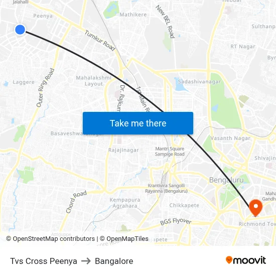 Tvs Cross Peenya to Bangalore map