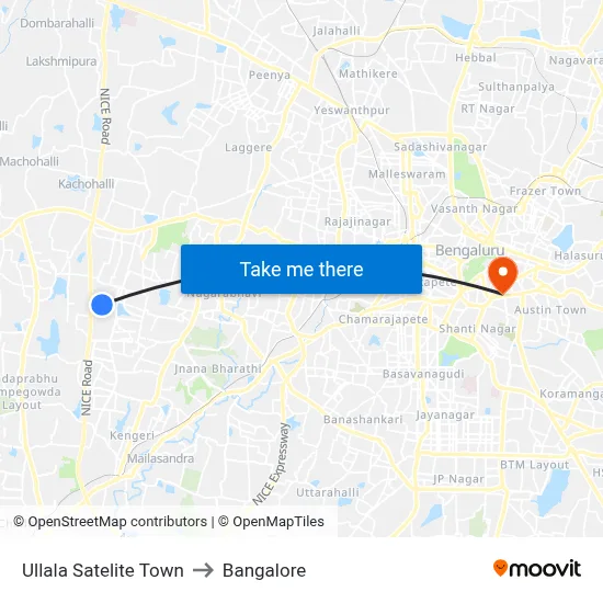 Ullala Satelite Town to Bangalore map