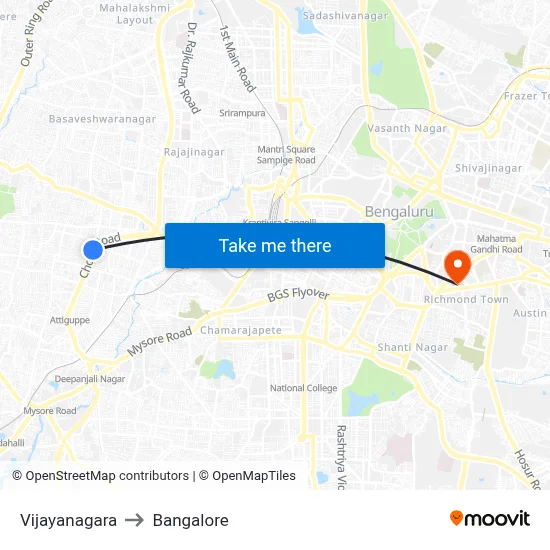 Vijayanagara to Bangalore map