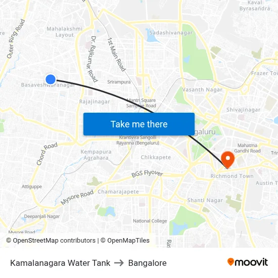 Kamalanagara Water Tank to Bangalore map