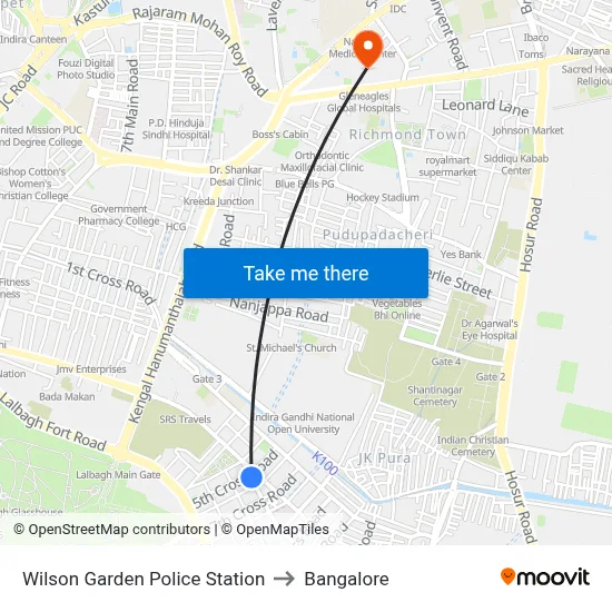 Wilson Garden Police Station to Bangalore map