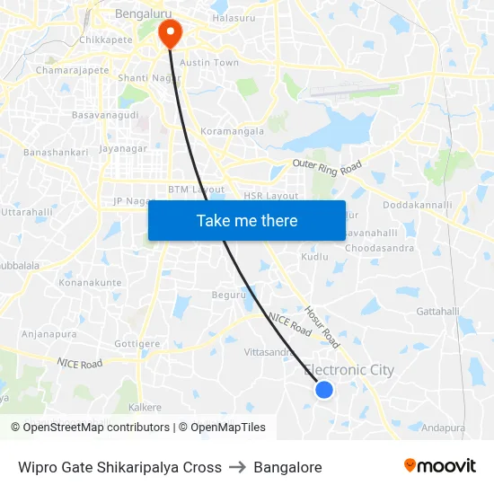 Wipro Gate Shikaripalya Cross to Bangalore map