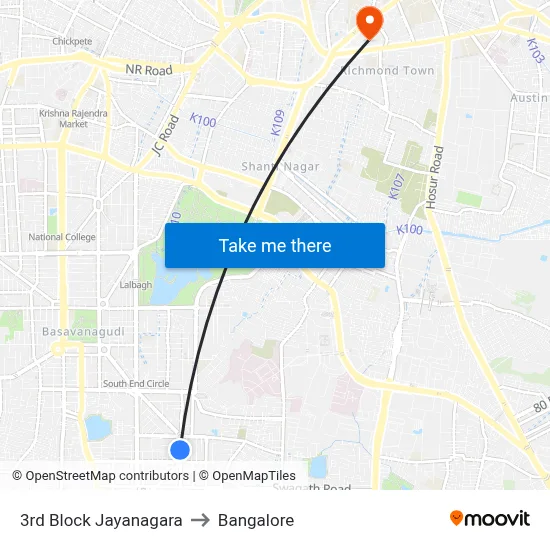 3rd Block Jayanagara to Bangalore map