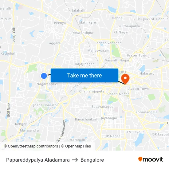 Papareddypalya Aladamara to Bangalore map