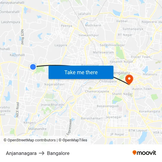 Anjananagara to Bangalore map