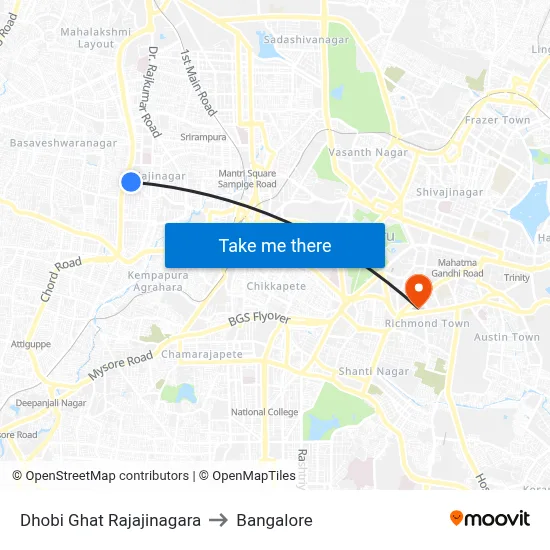 Dhobi Ghat Rajajinagara to Bangalore map