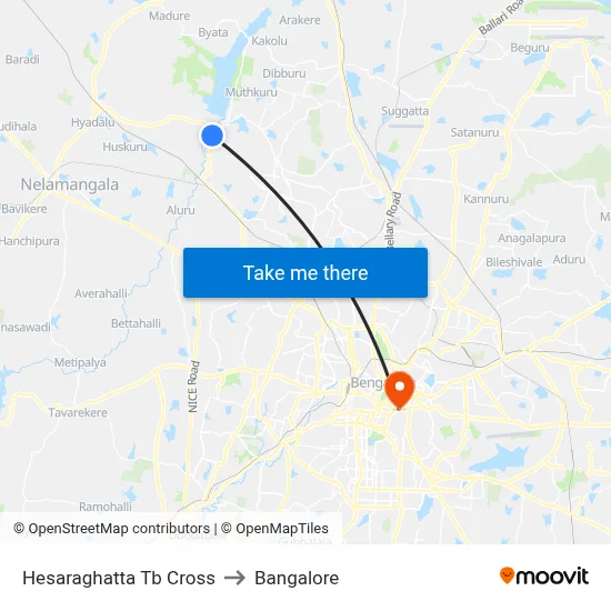 Hesaraghatta Tb Cross to Bangalore map
