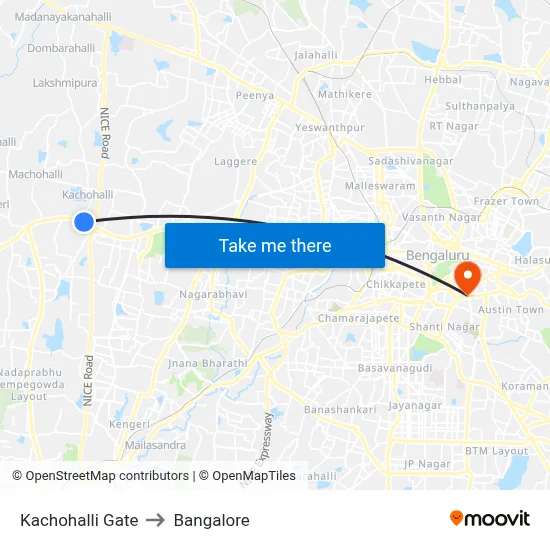 Kachohalli Gate to Bangalore map