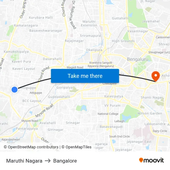 Maruthi Nagara to Bangalore map
