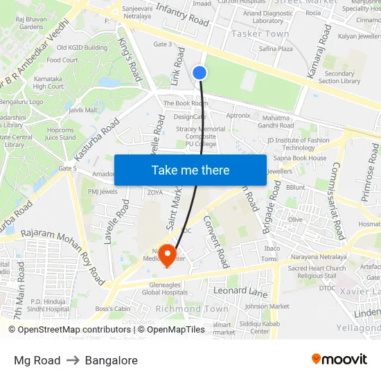 Mg Road to Bangalore map