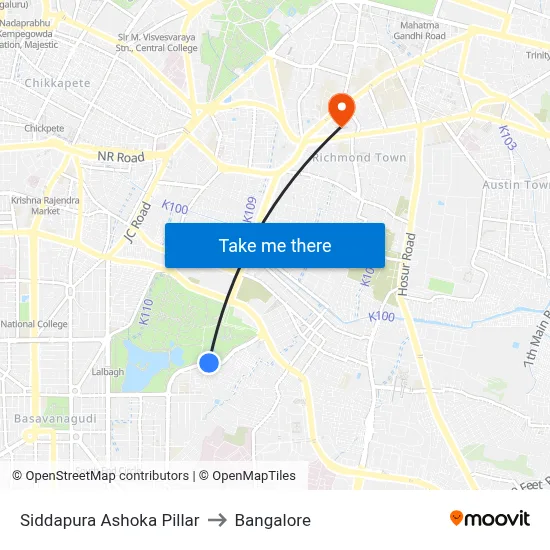 Siddapura Ashoka Pillar to Bangalore map