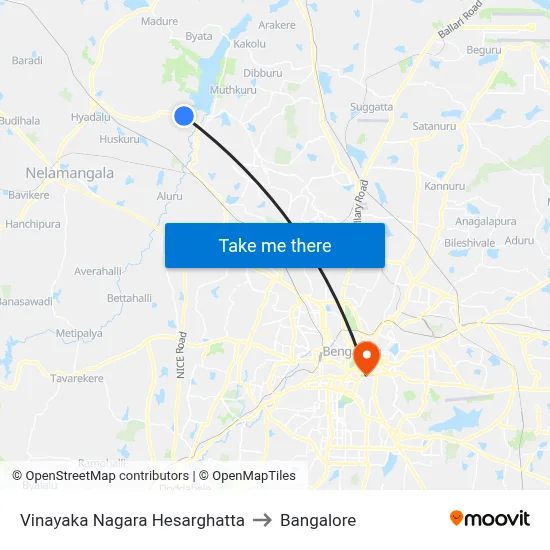 Vinayaka Nagara Hesarghatta to Bangalore map