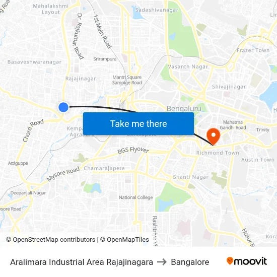 Aralimara Industrial Area Rajajinagara to Bangalore map