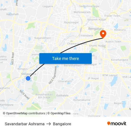 Savandarbar Ashrama to Bangalore map