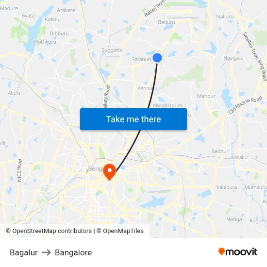 Bagalur to Bangalore map