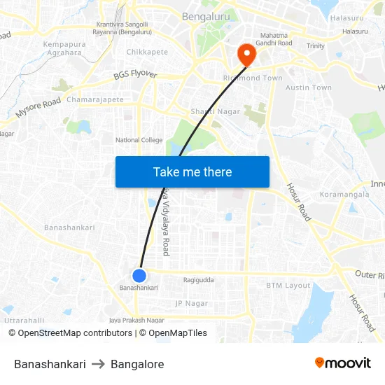 Banashankari to Bangalore map