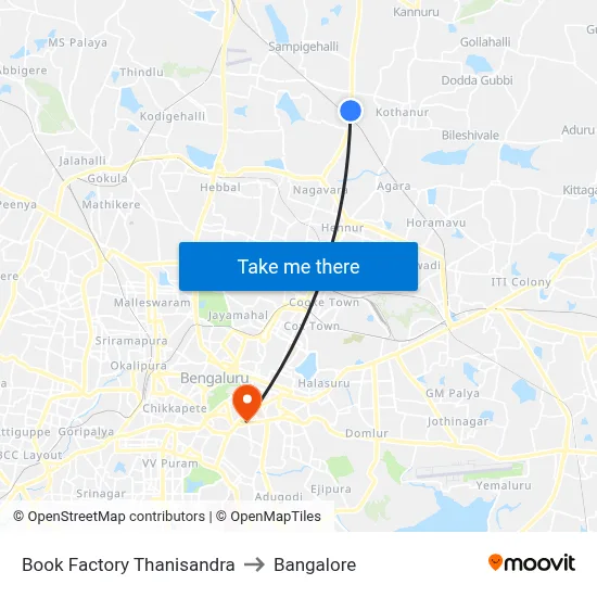 Book Factory Thanisandra to Bangalore map