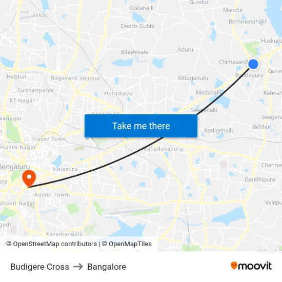 Budigere Cross to Bangalore map