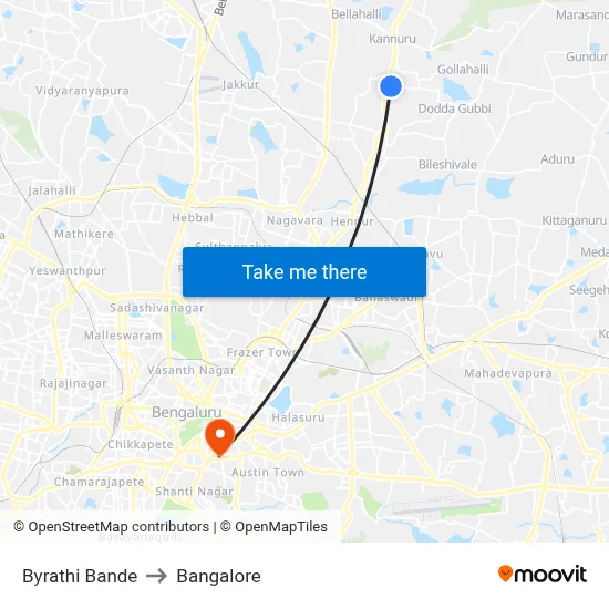 Byrathi Bande to Bangalore map