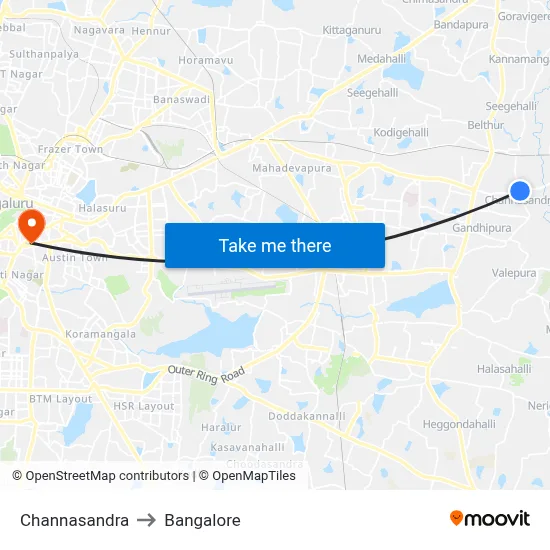Channasandra to Bangalore map