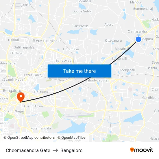 Cheemasandra Gate to Bangalore map