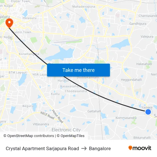 Crystal Apartment Sarjapura Road to Bangalore map