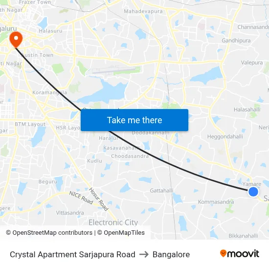Crystal Apartment Sarjapura Road to Bangalore map