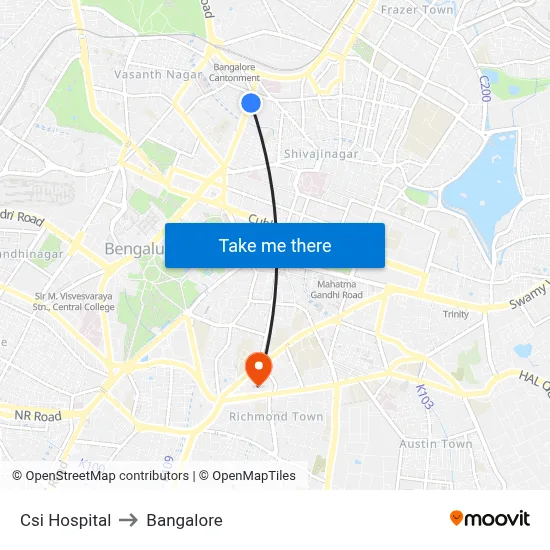 Csi Hospital to Bangalore map
