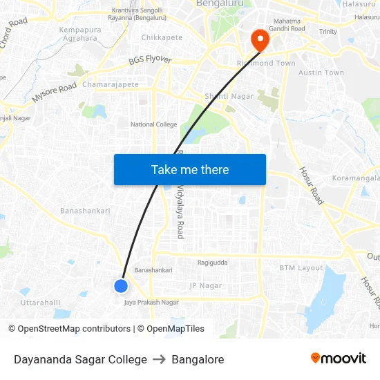 Dayananda Sagar College to Bangalore map