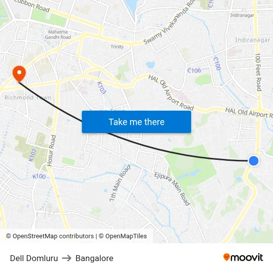 Dell Domluru to Bangalore map