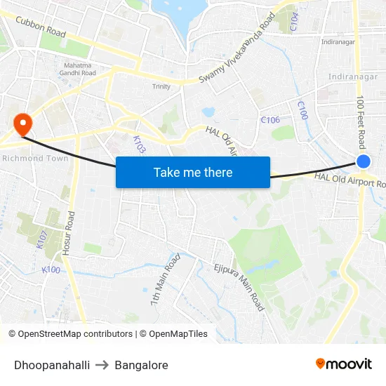 Dhoopanahalli to Bangalore map
