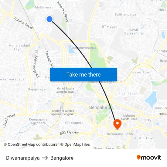 Diwanarapalya to Bangalore map
