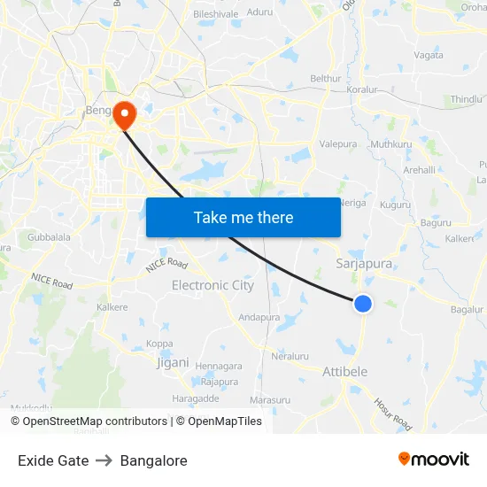 Exide Gate to Bangalore map