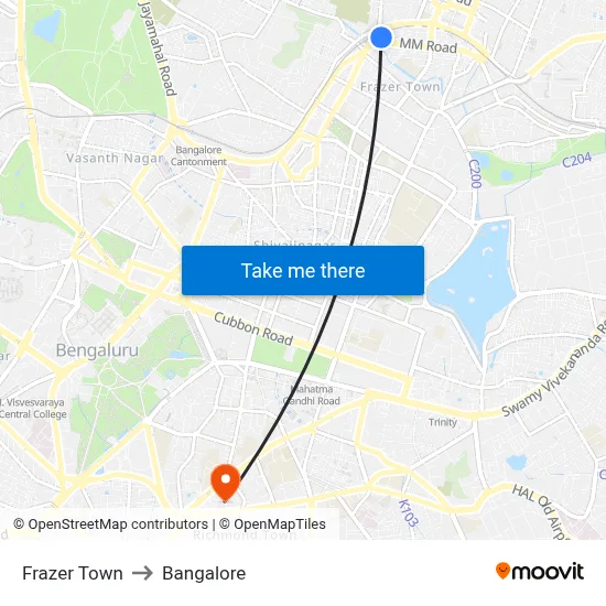 Frazer Town to Bangalore map
