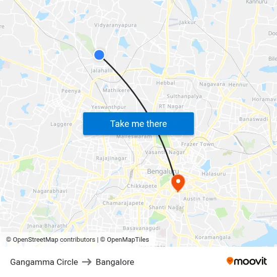 Gangamma Circle to Bangalore map