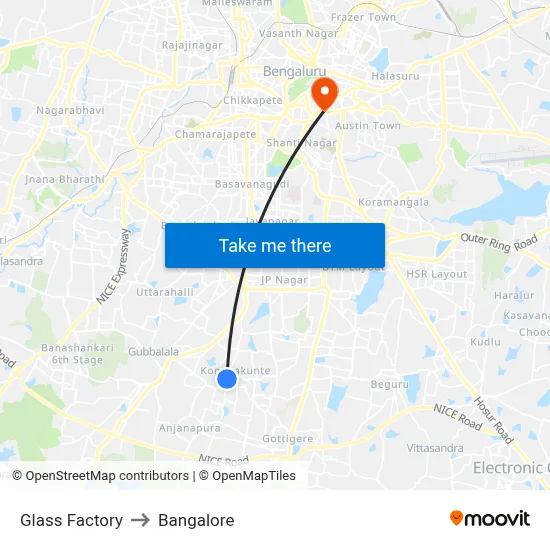 Glass Factory to Bangalore map